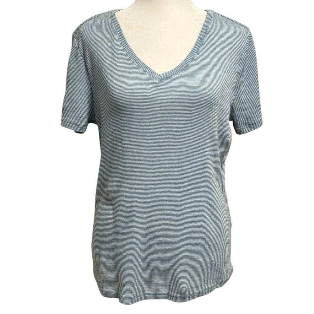Merino ProtecT Size S V Neck Tee T Shirt Wool Striped Short Sleeves Blue FLAW